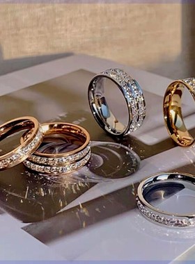 LINGSIV钛钢戒指满天星情侣戒指对戒不掉色小众设计感ins冷淡风