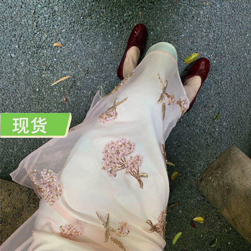 le rouge周美美 花事赴约重工钉珠亮片花束欧根纱双层半裙