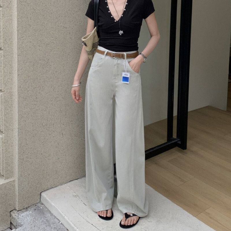 26夏上新 大牌平替 十三行薄款牛仔裤女镰刀剪裁明线宽松阔腿裤