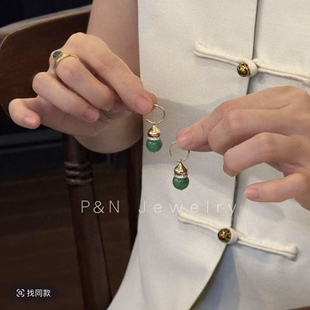 铜合金耳饰 法式复古秋冬好物流光风黛绿玲珑耳环耳饰