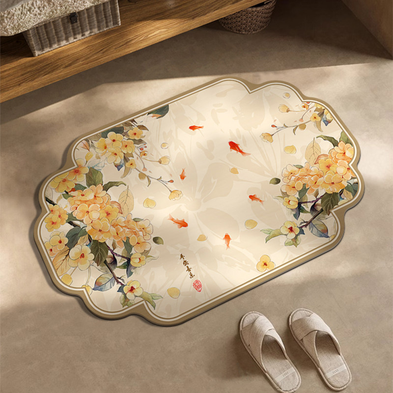 新中式卫生间浴室硅藻泥地垫门口洗手台防滑防水吸水耐脏软脚垫子,居家布艺,入户地垫,淘宝优惠券,粉丝福利购,淘宝优惠卷