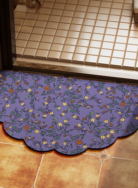 美式紫色花朵半圆形浴室门口地垫卫生间防滑脚垫硅藻泥吸水垫地毯