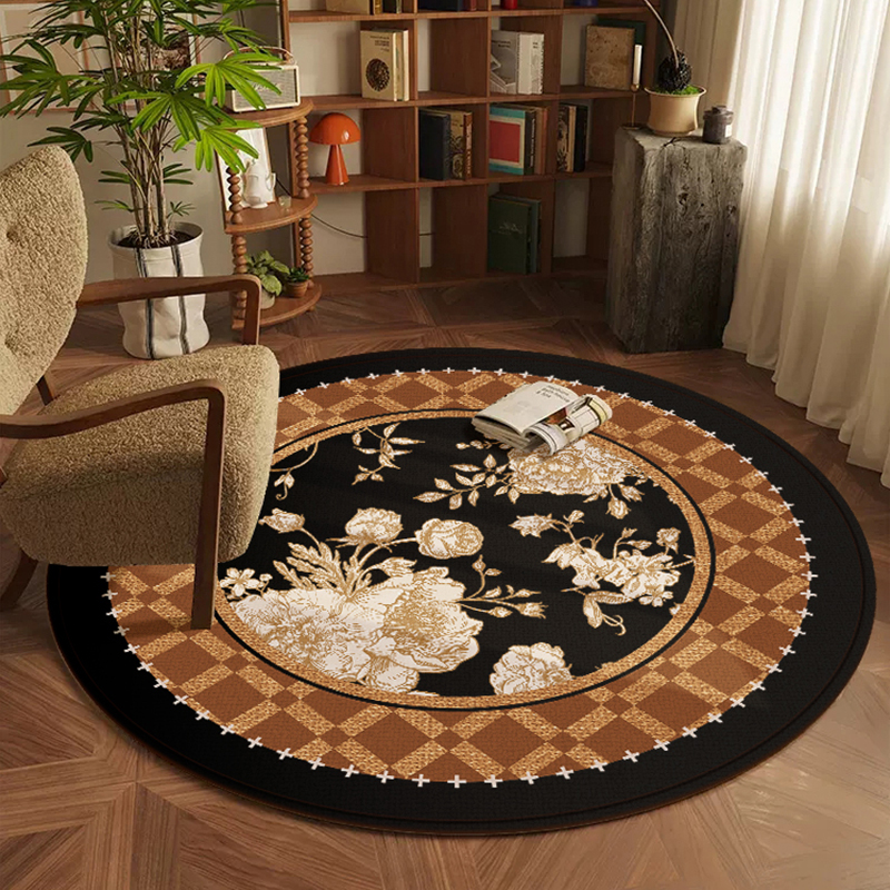 中古风2025新款衣帽间耐脏地垫高级感沙发茶几垫轻奢圆形客厅地毯