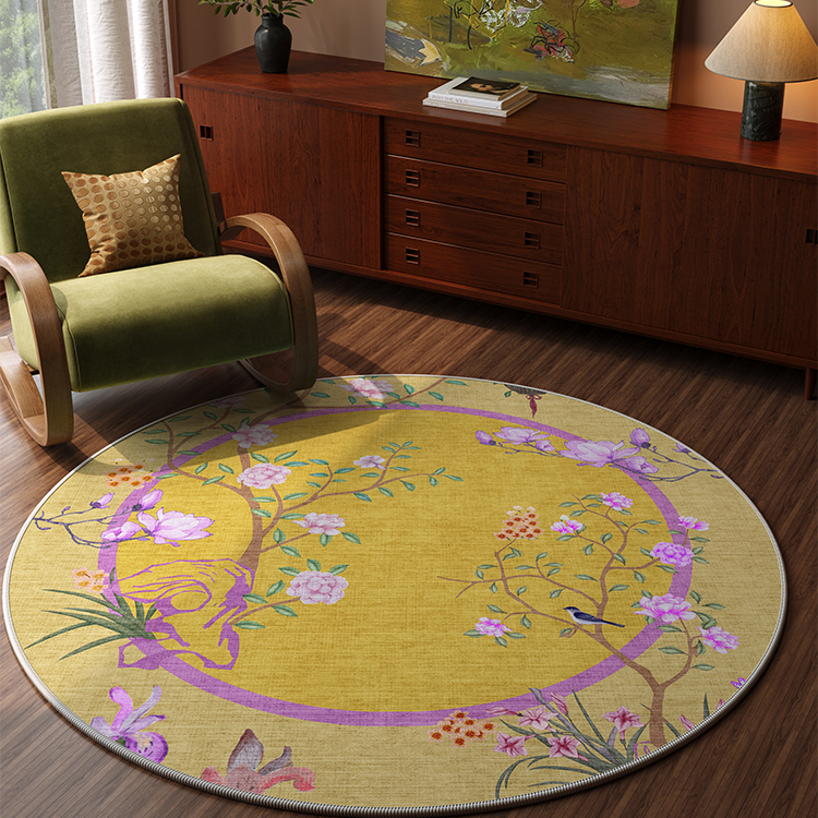 原创设计黄色新中式圆形地垫