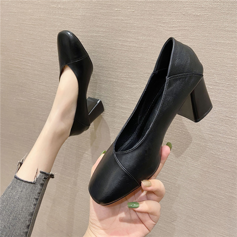 粗跟软皮高跟鞋女2021