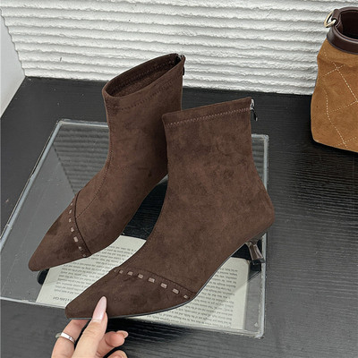 尖头细跟短靴女高跟鞋