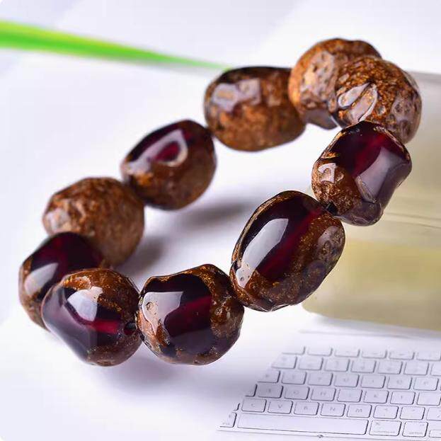 天然原石血珀带老皮手串男女款琥珀精选正品蜜蜡手链手饰附证书