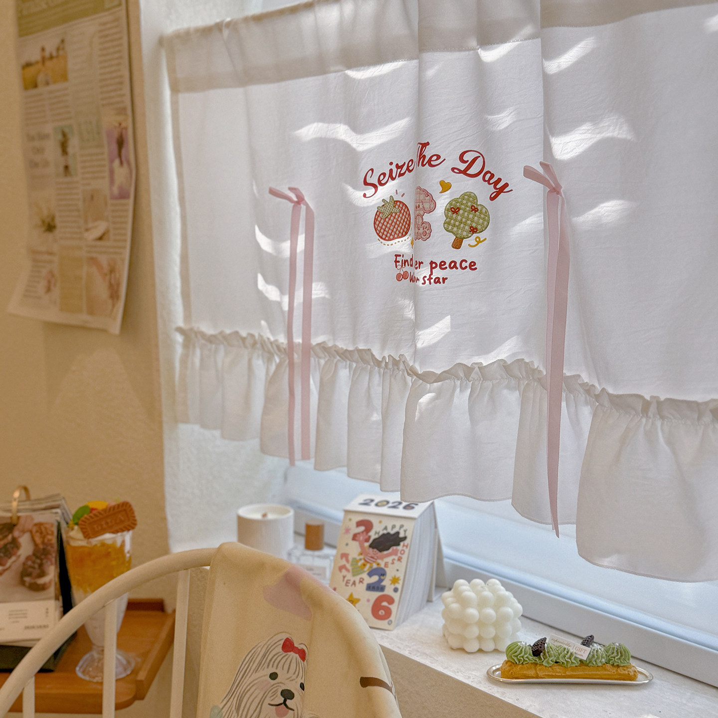 多巴胺甜系短帘半帘童趣奶油小窗帘韩式甜美风门帘橱窗飘窗窗幔帘