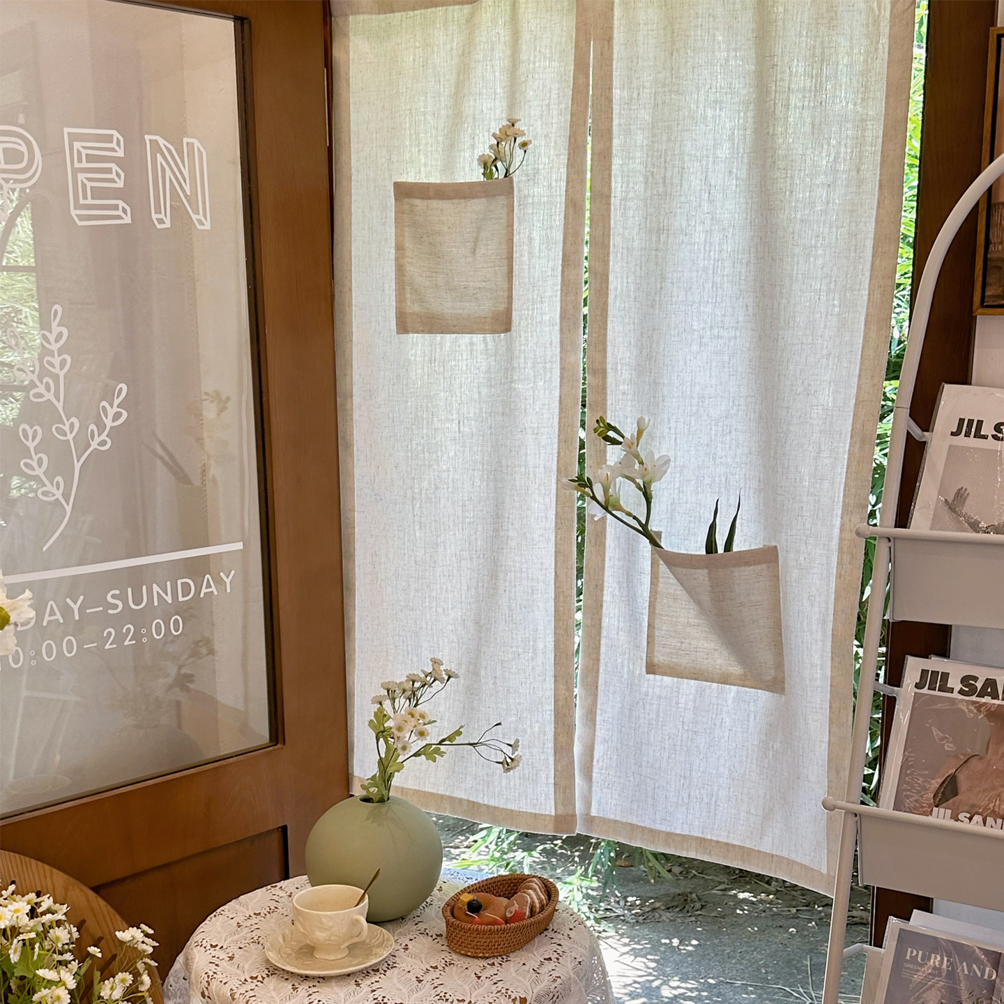 原木风亚麻棉麻分片式口袋门帘