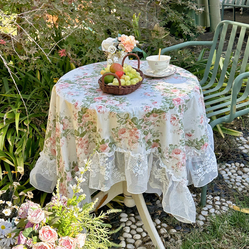 美式碎花印花田园风蕾丝桌布长方形方形餐桌布茶几布防尘盖布装饰