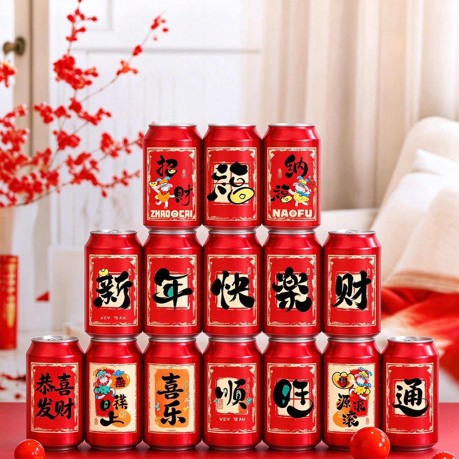 2027新款羊年可乐贴纸春节装饰年夜饭布置公司年终宴会拍照片仪式