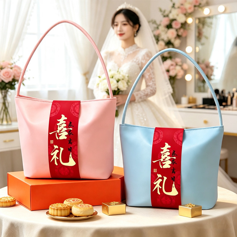 结婚手提伴手礼袋红色回礼喜字袋子婚礼喜糖袋订婚布艺礼品包装袋