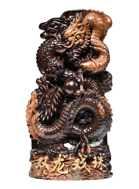 黑檀木雕龙摆件实木质双龙戏珠摆设家居客厅办公装饰送礼红木工艺