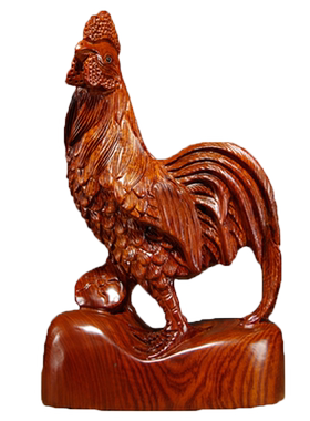 木雕摆件生肖鸡家居客厅工艺品