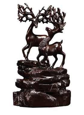 黑檀实木雕刻麋鹿摆件梅花鹿摆件家居客厅办公装饰开业红木工艺品