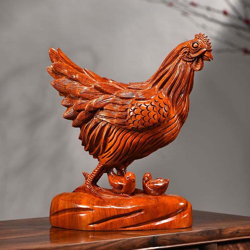 花梨木雕鸡摆件实木雕刻母鸡十二生肖鸡摆设家居装饰品红木工艺品