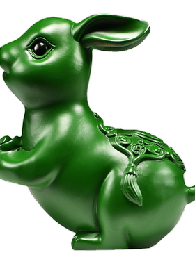 绿色客厅兔子摆件实木