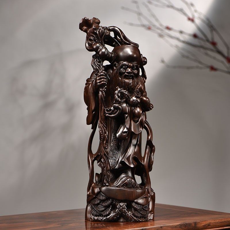 黑檀木雕刻寿星公老寿星摆件红木家居饰品送老人生日祝寿礼工艺品
