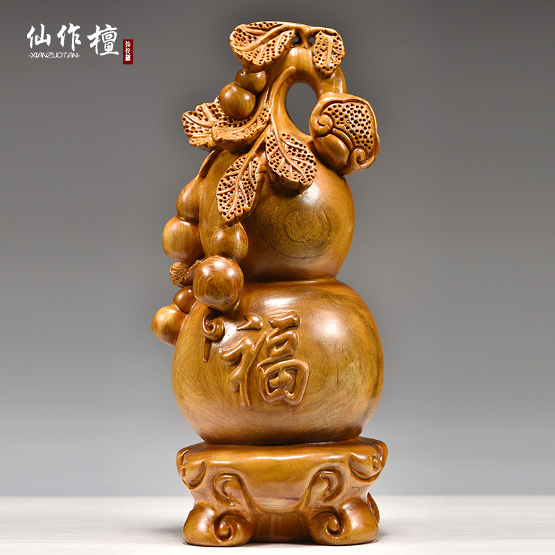 香樟木雕葫芦摆件实木福禄如意葫芦家居客厅摆设办公装饰红木礼品