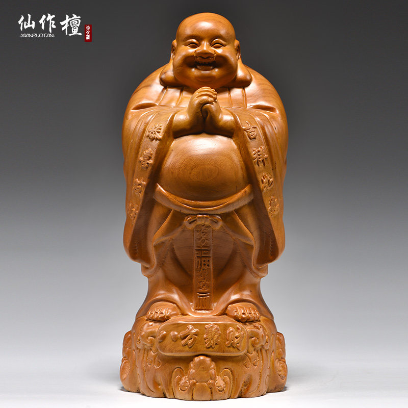 香樟木雕刻弥勒佛根雕摆件