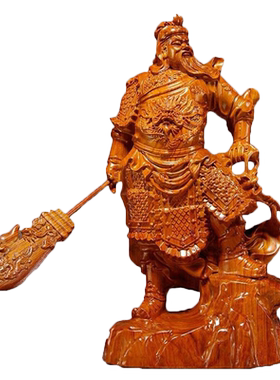 木雕财神供奉关羽摆件工艺品