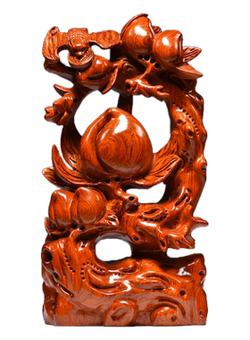 花梨木雕寿桃摆件实木福寿双全送长辈祝寿贺寿生日工艺高端礼品