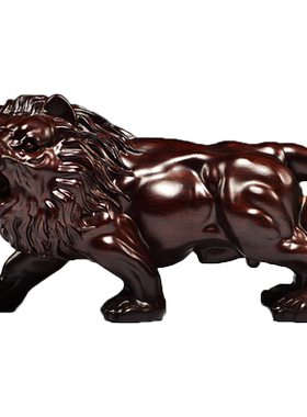 黑檀实木雕刻狮子摆件风水家居客厅创意红木雄狮工艺品办公装饰品