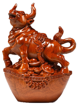 花梨实木雕牛摆件家居装饰