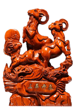 花梨木雕三阳开泰雕刻摆件红木工艺品生肖羊家居客厅摆设开业送礼