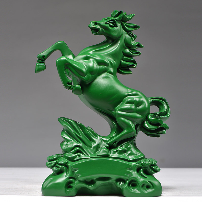 绿色实木马摆件红木生肖马动物马木雕开业送礼客厅办公摆设工艺品