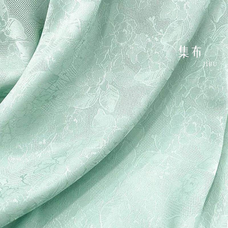 春夏浅绿仿真丝花萝提花面料汉服海绵垫/布料/面料/