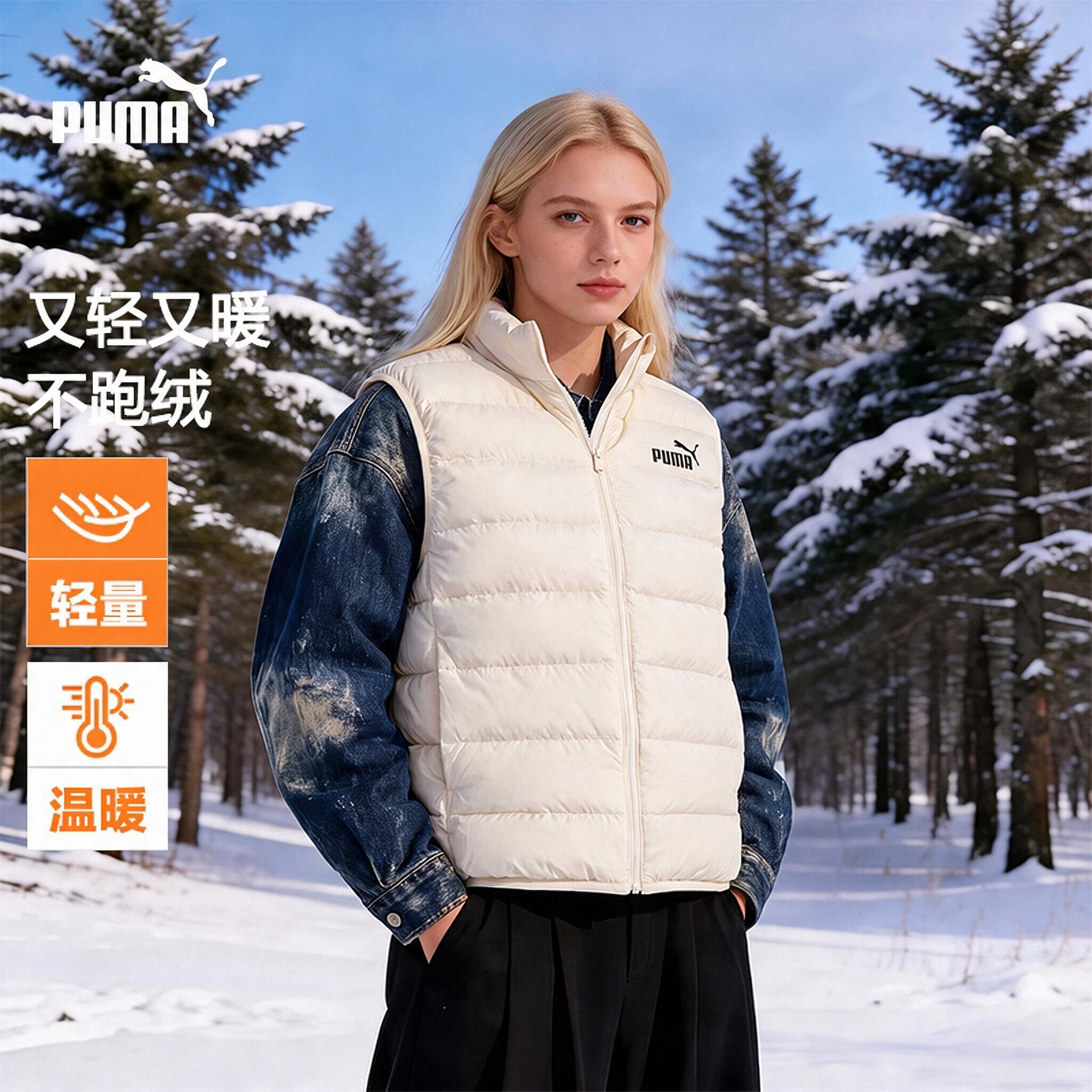 Puma彪马女装2026秋冬季新款儿童羽绒马甲背心立领设计简约时尚图片