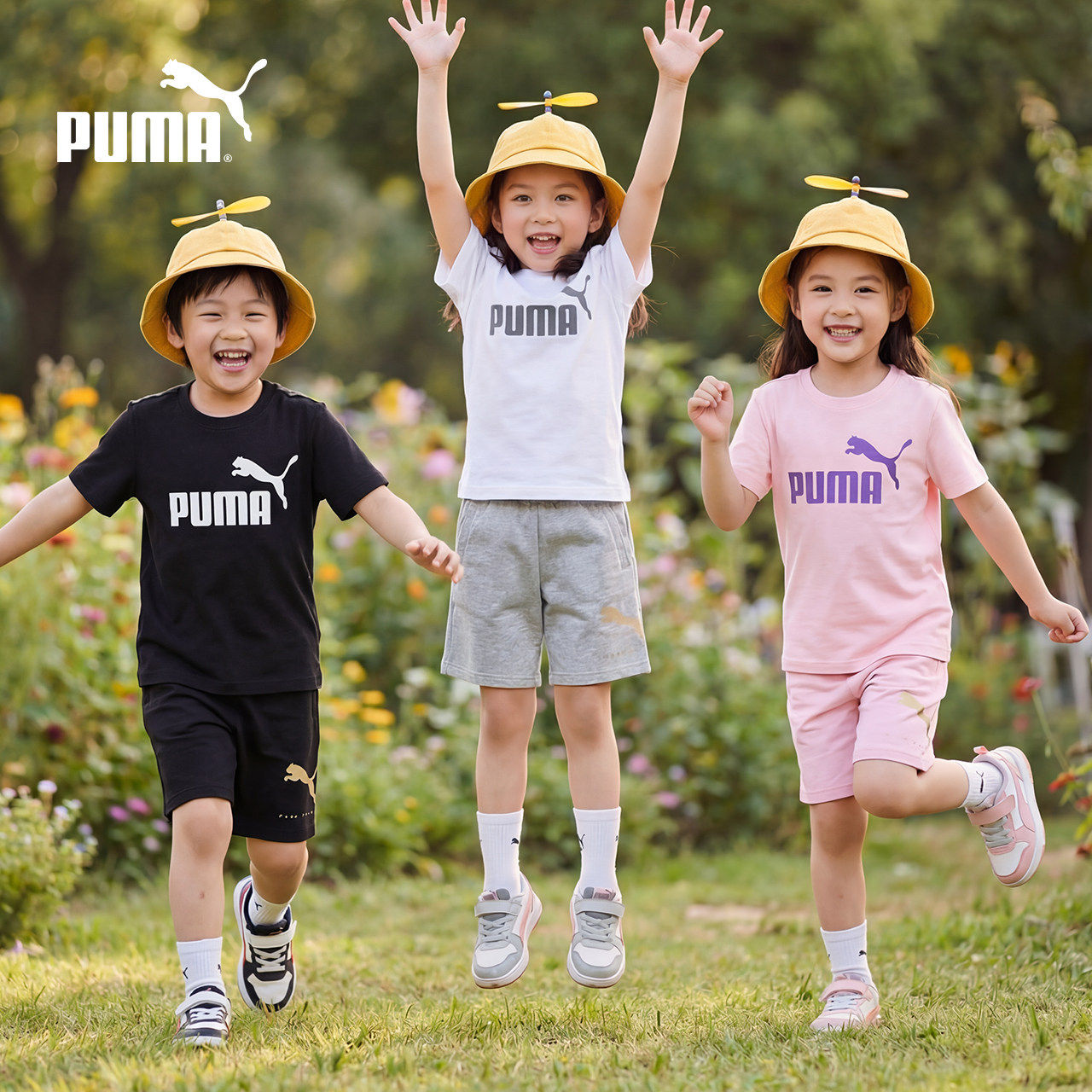 PUMA彪马男女童圆领T恤2026夏装新款透气短T儿童休闲印花短袖上衣