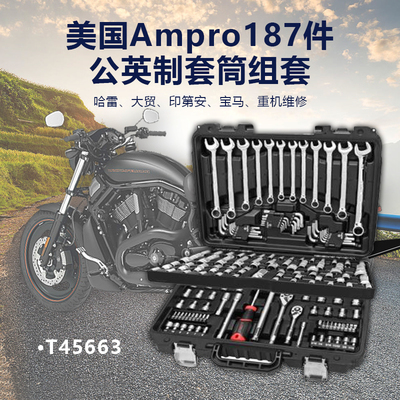 AMPRO 美国进口 哈雷宝马杜卡迪摩托车187件维修五金工具公英制