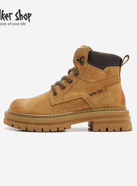Walker Shop真皮大黄靴女2025新款厚底爆款复古马丁靴英伦风靴子