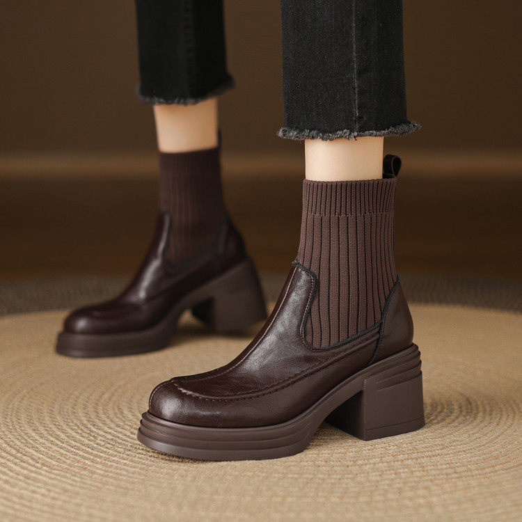 短靴鞋子女2025新款爆款粗跟方头袜靴百搭保暖冬季马丁靴子女款潮,女鞋,弹力靴/袜靴,淘宝优惠券,粉丝福利购,淘宝优惠卷