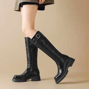 长筒靴子女2025冬季 鞋 新款 粗跟高跟马丁靴时装 子女 爆款 奥卡索女鞋