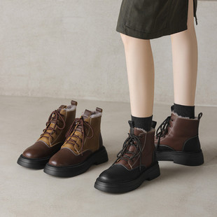 Walker Shop马丁靴女新款2025秋冬季真皮厚底英伦风复古大黄单靴