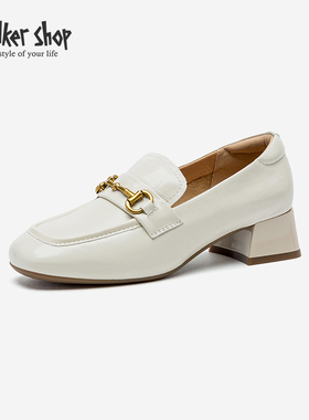 Walker Shop单鞋2025春季新款方头乐福鞋女英伦风粗跟通小皮鞋子