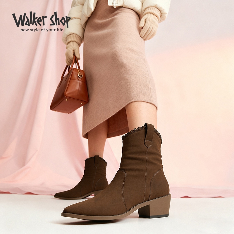 Walker Shop2025秋冬季新款复古百搭透气拼接一脚蹬厚底板鞋女鞋