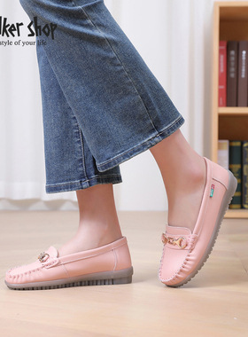 Walker Shop豆豆鞋女2025年春季真皮女鞋一脚蹬乐福鞋休闲百搭鞋