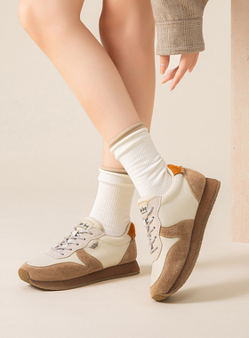 Walker Shop2025秋冬季新款复古百搭透气拼接一脚蹬厚底板鞋女鞋