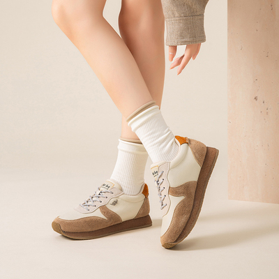 Walker Shop2025秋冬季新款复古百搭透气拼接一脚蹬厚底板鞋女鞋