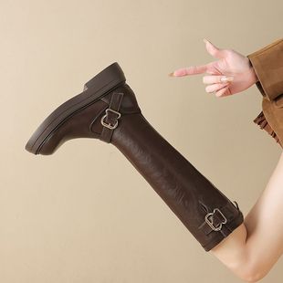 奥卡索女鞋长筒靴子女2025冬季新款爆款粗跟高跟马丁靴时装鞋子女