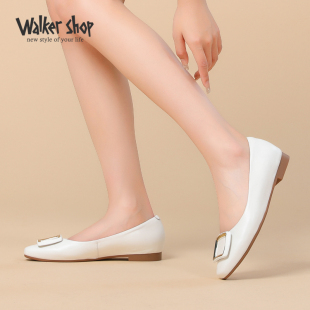 春秋粗跟小皮鞋 Walker 女2024年新款 Shop浅口单鞋 软底低跟真皮鞋