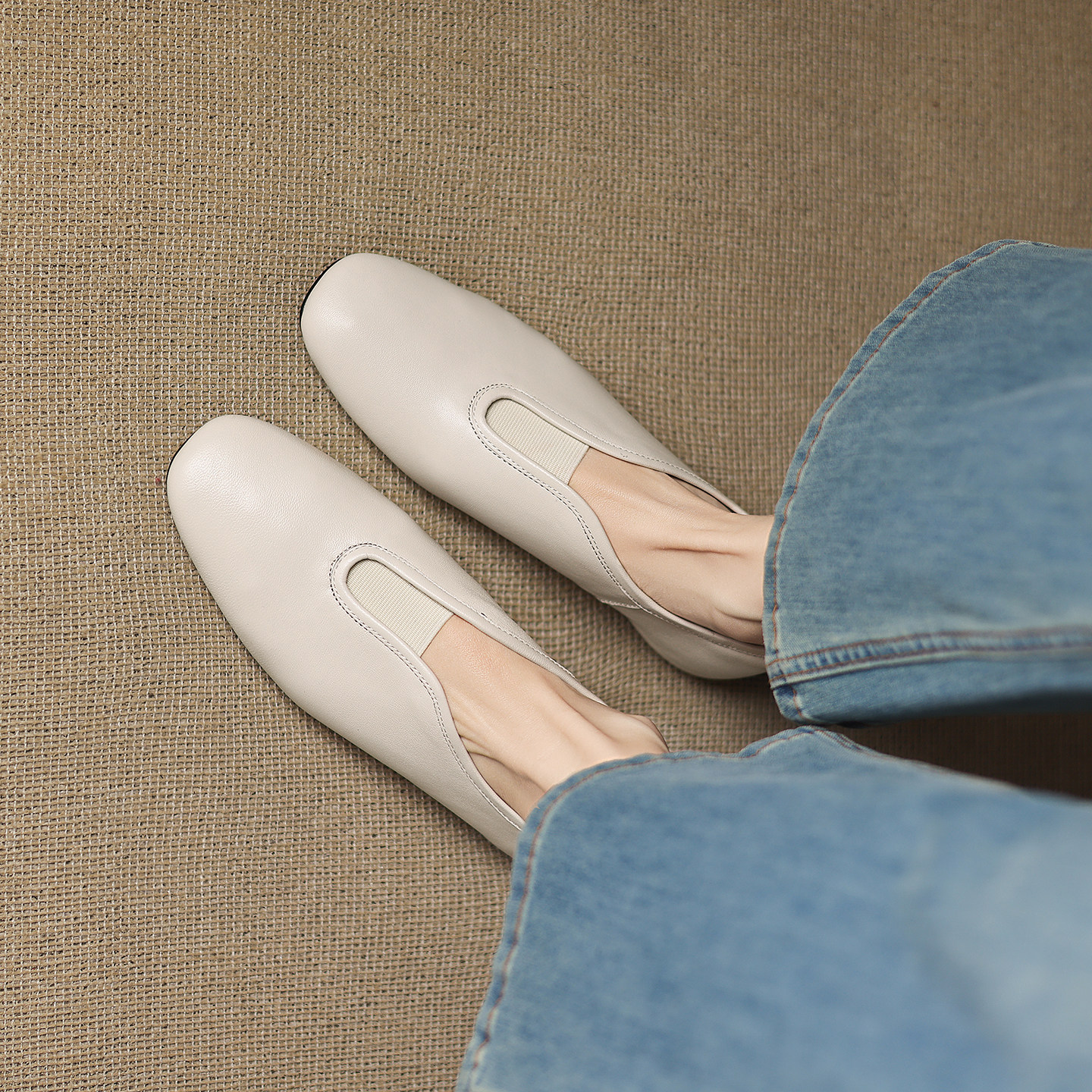 真皮一脚蹬乐福鞋女平底松紧口舒适小皮鞋简约气质单鞋,女鞋,浅口单鞋,淘宝优惠券,粉丝福利购,淘宝优惠卷