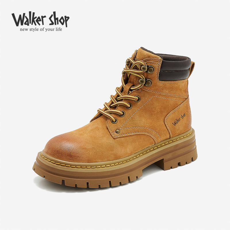 Walker Shop马丁靴女新款2025秋冬季真皮厚底英伦风复古大黄单靴