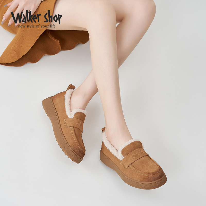 奥卡索雪地靴女加绒小皮鞋