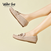Walker 子 防滑透气女鞋 Shop真皮2025年春季 百搭一脚蹬软底豆豆鞋