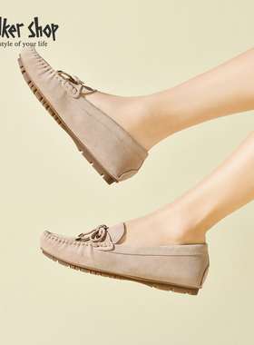 Walker Shop真皮2025年春季百搭一脚蹬软底豆豆鞋防滑透气女鞋子